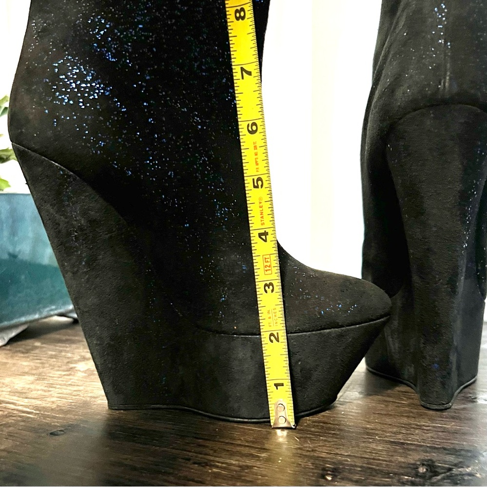 Giuseppe Zanotti Must See Blue Black Shimmer Glitter Sparkle Angle Wedge Boot 37 - Picture 7 of 15